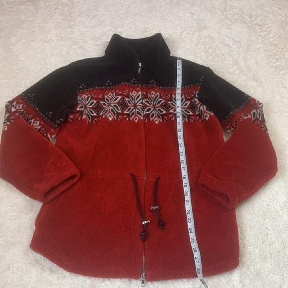 Vintage 90s Black Diamond Fair Isle Snowflake Fleece Jacket Medium - Picture 4 of 9